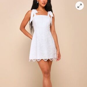 Lulus Lovable Aesthetic White Embroidered Tie-Strap Mini Dress
